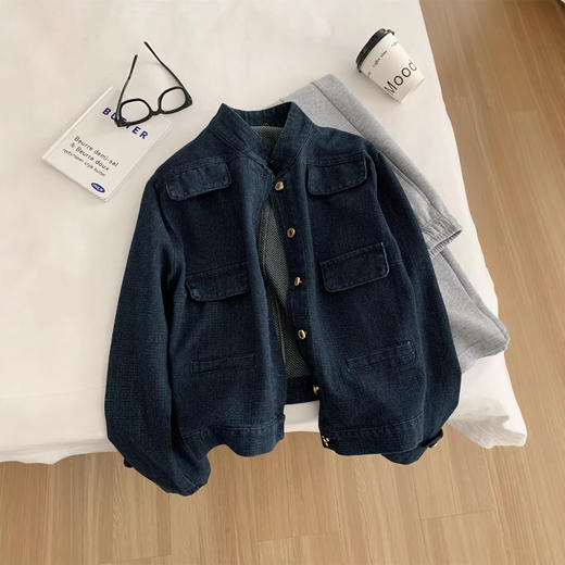 洋气复古小香风牛仔外套！2026女水洗钴蓝色金扣立领小个子短款开衫春季！ 商品图4