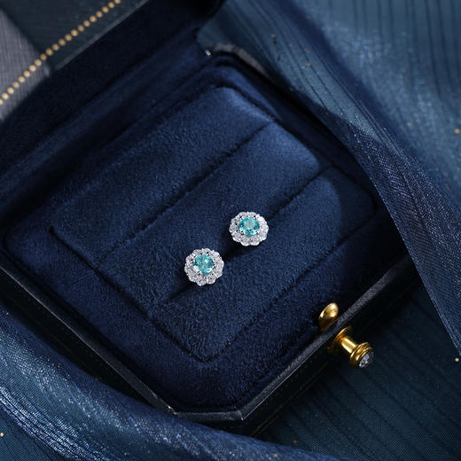 子佩集【花开海畔】S925银耳钉【EM3113-XF】培育宝石帕拉伊巴蓝碧玺太阳花2510 商品图4