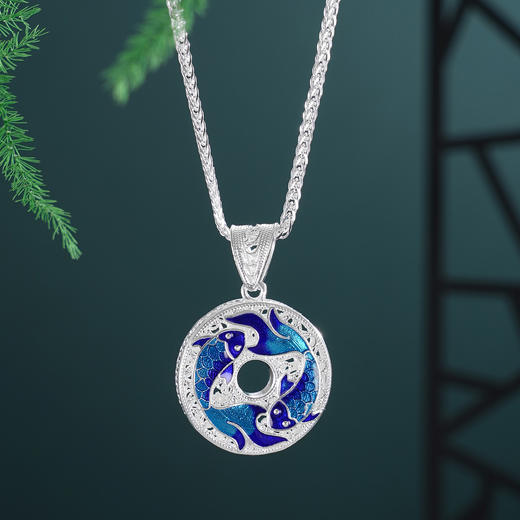 子佩集【好运连鲤】S990银套链【YXYLDZ056】花丝珐琅彩双鱼平安扣福字项链2510 商品图7