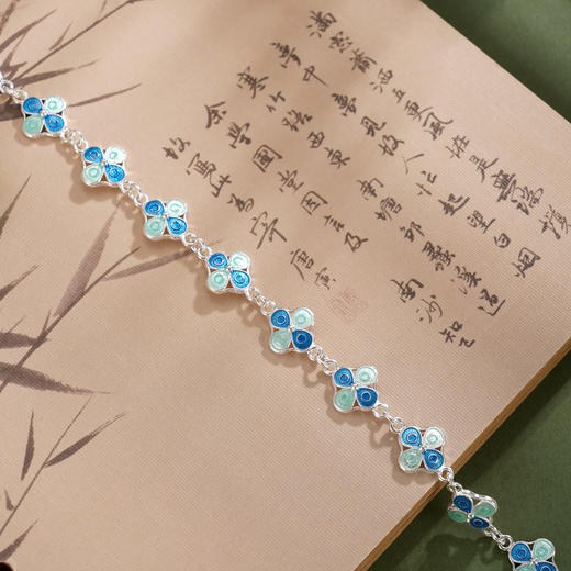 子佩集【四叶安好】S990银手链【MXSL011】四叶草花丝珐琅彩2510 商品图3