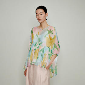 【林栖设计小店】手工系带|温柔印花宽松显瘦2026夏新款密褶衬衣两件套1962186