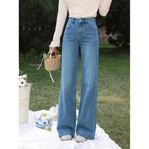 鹿向南「雾蓝织梦」垂感显瘦直筒裤女2026夏季新款简约百搭牛仔裤 商品图0