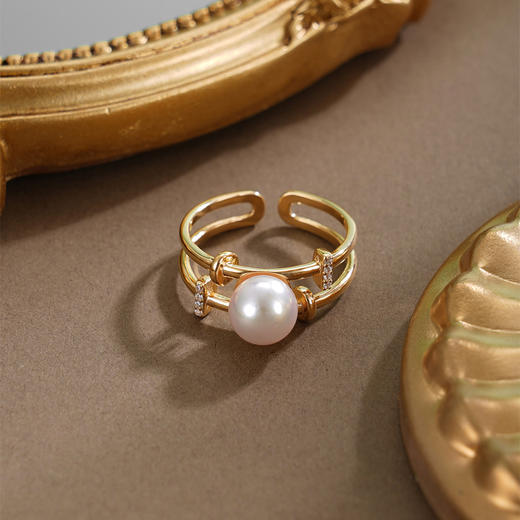 子佩集【奔赴之恋】银S925珍珠AOYA奥雅戒指【HJYJZ008】8mm珠镀金双圈两层2512 商品图0