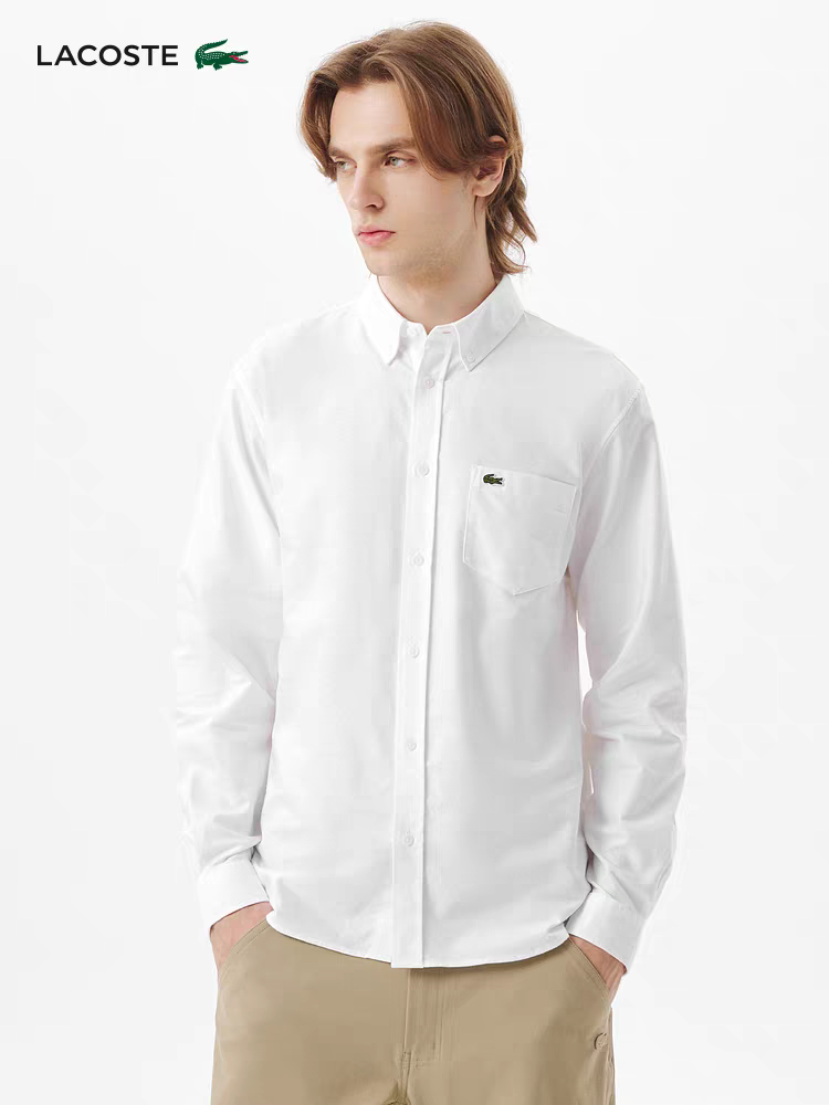 鱼 新款纯棉舒适百搭口袋刺绣纯色长袖衬衫 Z-15882