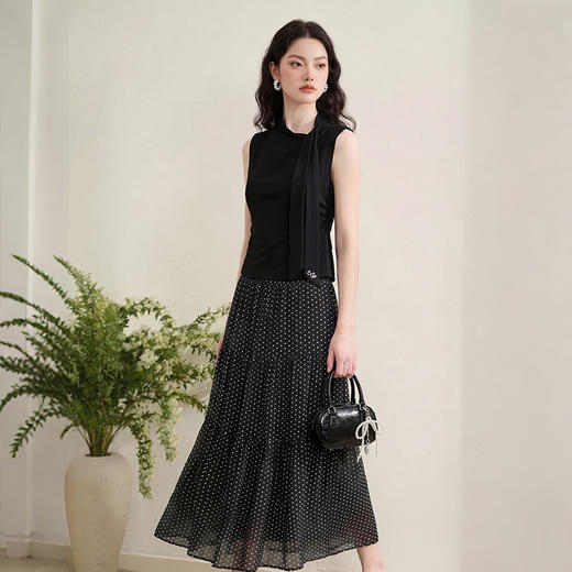 西遇黑色网纱波点女2026春夏新款高腰显瘦a字大摆长半身裙子H0060216 商品图3