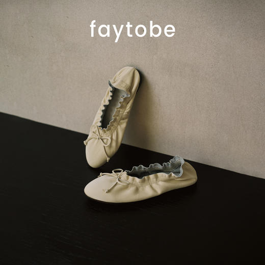 FAYTOBE 蛋卷羊皮芭蕾舞鞋圆头羊皮蝴蝶结浅口平底单鞋女 商品图0