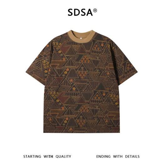 26T215SDSA男装2026新款高贵轻奢民族风三角形图案设计圆领短袖T恤百搭 商品图1