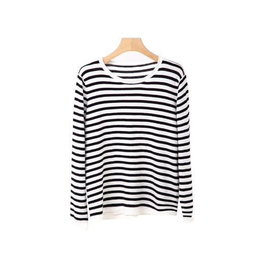 圆领条纹卷边针织衫 商品图1