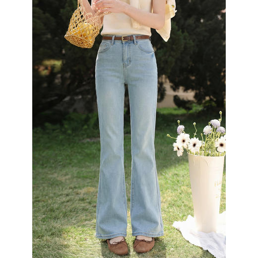 鹿向南「浅蓝松风」浅蓝色直筒显瘦牛仔裤女春季新款遮肉气质长裤 商品图4