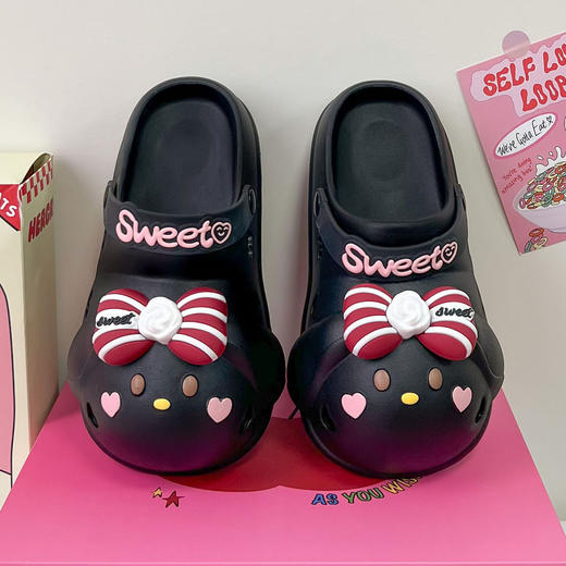 【花园鞋】可爱轻甜软fufu蝴蝶结居家外穿女款洞洞凉拖鞋【WG26231】 商品图3