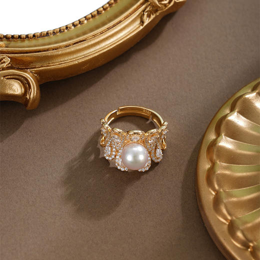 子佩集【女王加冕】银S925珍珠AOYA奥雅戒指【HJYJZ009】8mm珠镀金爱心水滴皇冠2512 商品图6