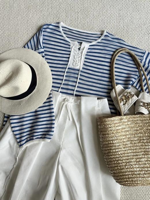 老米优品🎈3-7天！大牌同款！《蚕丝羊毛绑带罗马领条纹衫》薄款针织衫，松弛，复古，高级~  C237831 商品图3