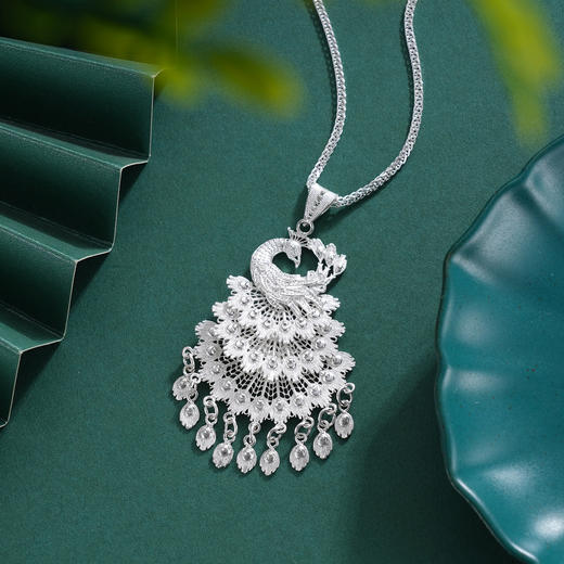 子佩集S990银【银翠尾】套链【QBLSH-29】孔雀花丝项链2509 商品图4