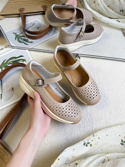 夏季真皮厚底镂空坡跟单鞋2518 商品图3