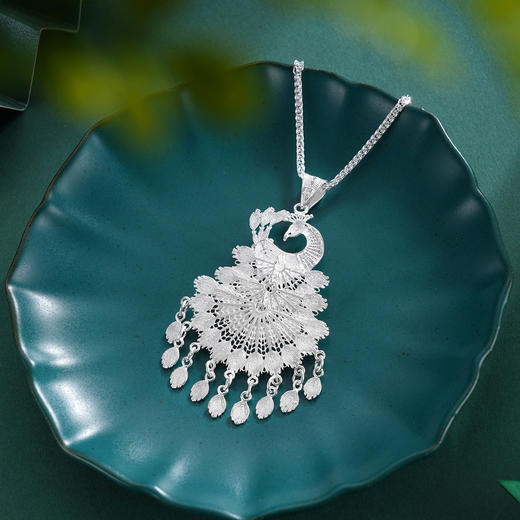 子佩集S990银【银翠尾】套链【QBLSH-29】孔雀花丝项链2509 商品图1