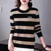 大码条纹打底衫女秋冬新款休闲套头针织上衣中年妈妈圆领女士毛衣 商品缩略图1