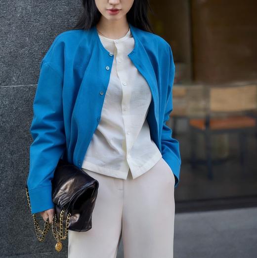 LONGNVFAIR克莱因蓝纯棉假两件拼接衬衫 通勤懒人福音 省去叠穿烦恼 商品图10