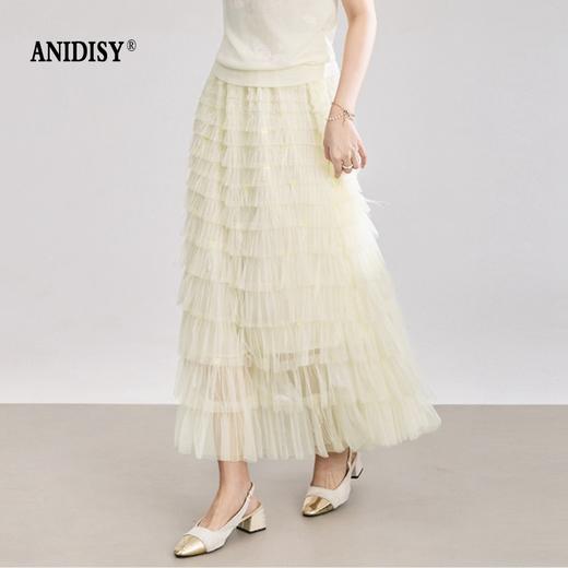 时尚重工网纱羽毛高腰松紧腰半身裙 商品图0