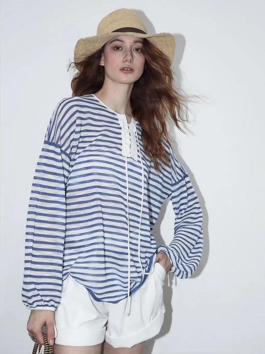 老米优品🎈3-7天！大牌同款！《蚕丝羊毛绑带罗马领条纹衫》薄款针织衫，松弛，复古，高级~  C237831 商品图4