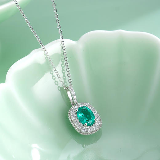 子佩集【碧悦心晴】S925银套链【PM2248-XF】培育宝石祖母绿大椭圆2510 商品图2