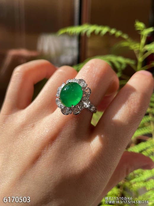 玻璃种浓艳绿蛋面戒指【6170503】具体价格微信咨询 商品图5