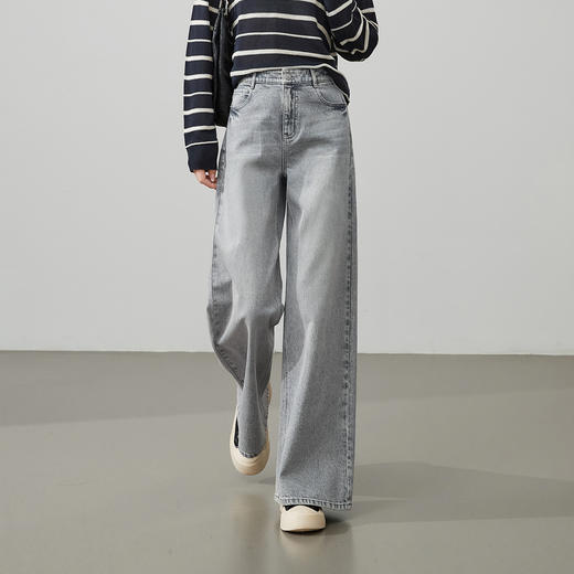 【高棉值！牛仔阔腿】逸阳春新品复古磨白水洗阔腿牛仔裤9163V 商品图6