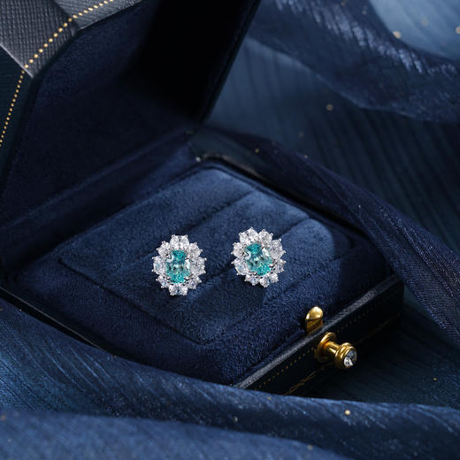 子佩集【蔚蓝花海】S925银耳钉【EM3050-XF】培育宝石帕拉伊巴蓝碧玺椭圆2510 商品图5