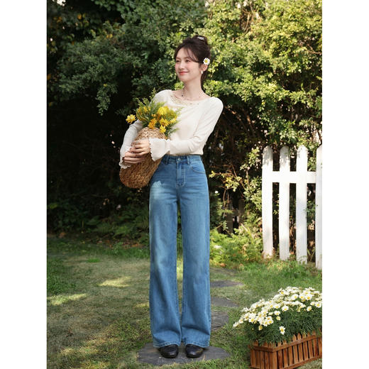 鹿向南「雾蓝织梦」垂感显瘦直筒裤女2026夏季新款简约百搭牛仔裤 商品图4