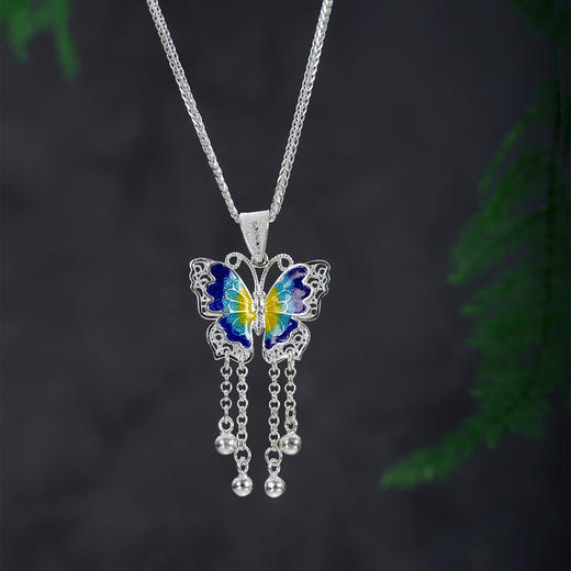 子佩集【福叠富贵】S990银套链【QFTL017】花丝珐琅彩蝴蝶项链2510 商品图3