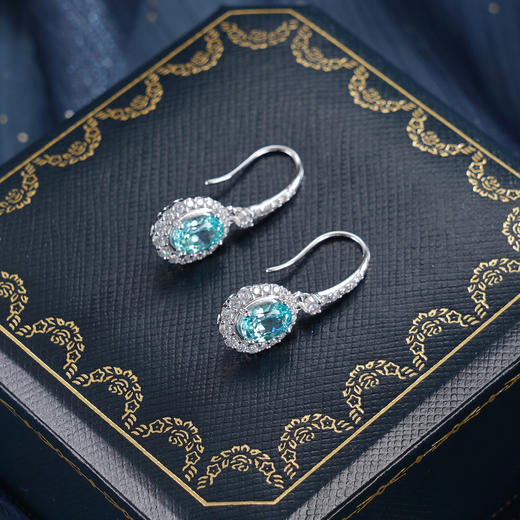 子佩集【湛蓝之海】S925银耳环【EM3085-XF】培育宝石帕拉伊巴蓝碧玺椭圆2510 商品图4