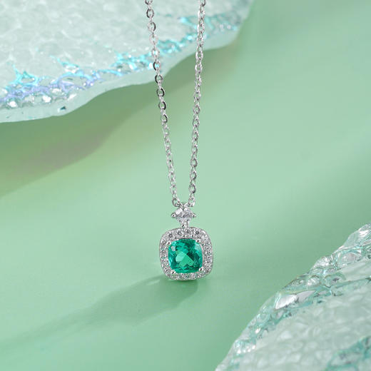 子佩集【青翠芳华】S925银套链【PM2288-XF】培育宝石祖母绿小方块2510 商品图3