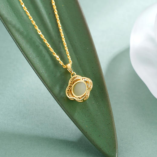 子佩集【四叶明媚】S925银套链【DZ07062】镀金四叶草和田玉项链2510 商品图5