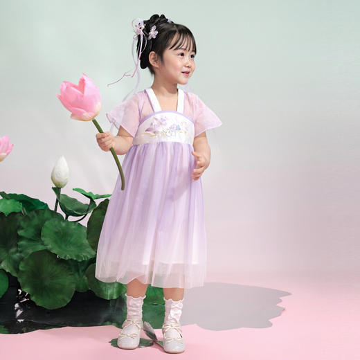 笛莎/Deesha 观山见2026年夏季新款童装女童小荷仙刺绣连衣裙  商品图2
