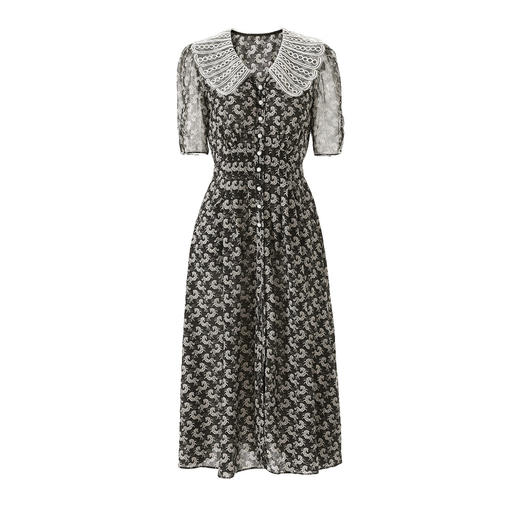 「高货wl」全新升级【铂金会员284/天猫379/差价95】(65118)洛诗琳法式典雅小马印花连衣裙2026春夏撞色翻领收腰A字裙 商品图4