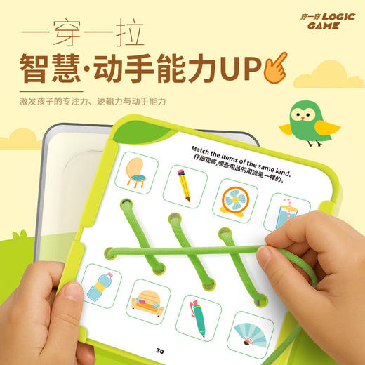 【逻辑穿绳游戏】宝宝早教连线玩具 空间思维训练卡片 提手专注力 锻炼精细动作 三阶循序渐进 益智有趣 激发创造力 商品图0