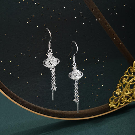 子佩集【环绕星空】S990银耳环【QFES045】花丝流苏星球2510 商品图0