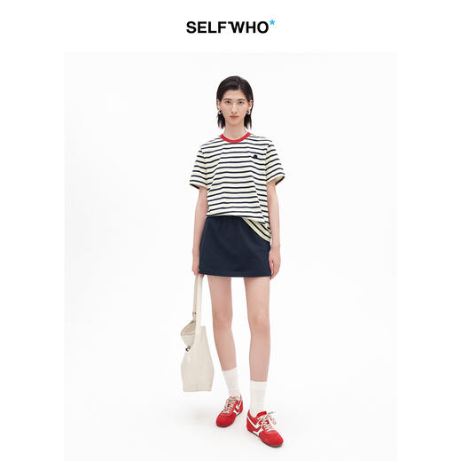 SELFWHO全棉纯色针织A字短裙女2026夏新款休闲松紧腰小个子半身裙 商品图2
