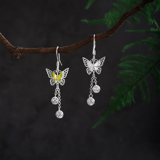 子佩集【翩翩蝶舞】S990银耳环【MXEH018】绿蝴蝶花丝珐琅彩2510 商品图4