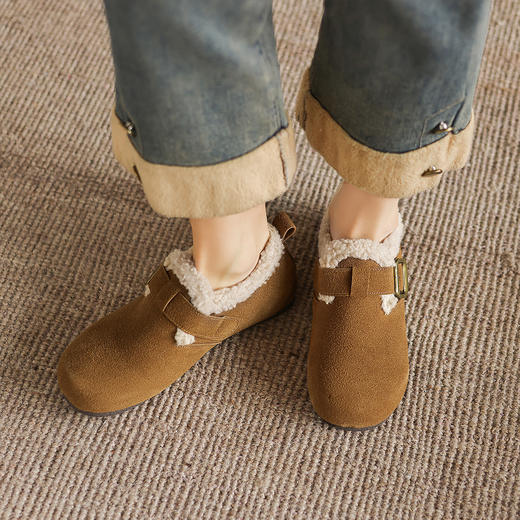 阿么手工女鞋保暖全包勃肯鞋女新款加绒休闲风软底冬季棉鞋女2CM 商品图2