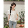 鹿向南「夏风叙语」法式斜肩领白色短袖T恤女夏收腰显瘦正肩上衣 商品缩略图1