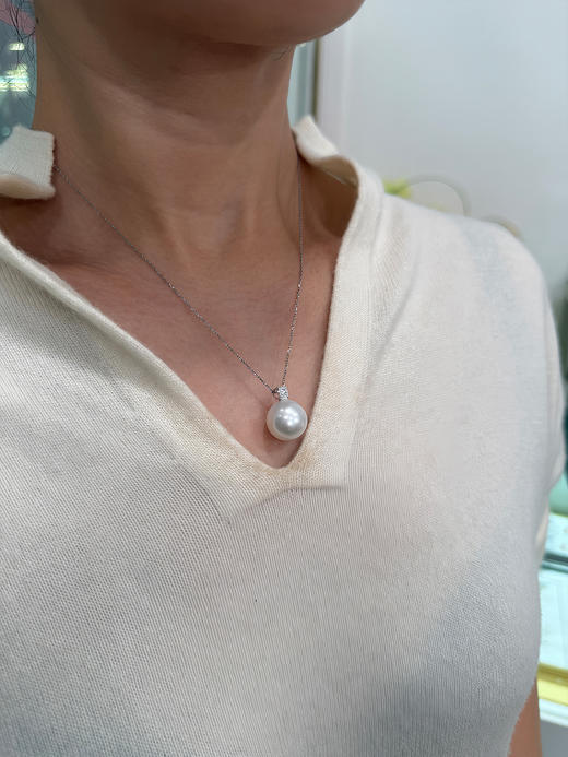 【挚友限定】戴妃 18k金真科研大证凤凰等级澳白珍珠吊坠 商品图2