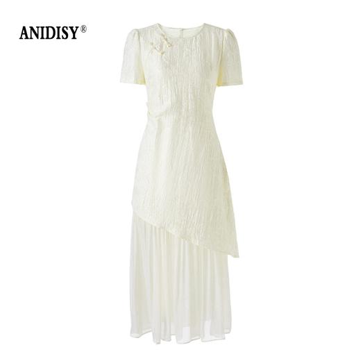 时尚浮雕肌理提花圆领短袖拼接连衣裙 商品图4