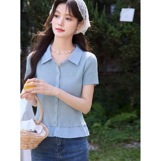 鹿向南「云茉叙事」假两件设计感针织衫上衣女夏季学院风短袖T恤 商品图2