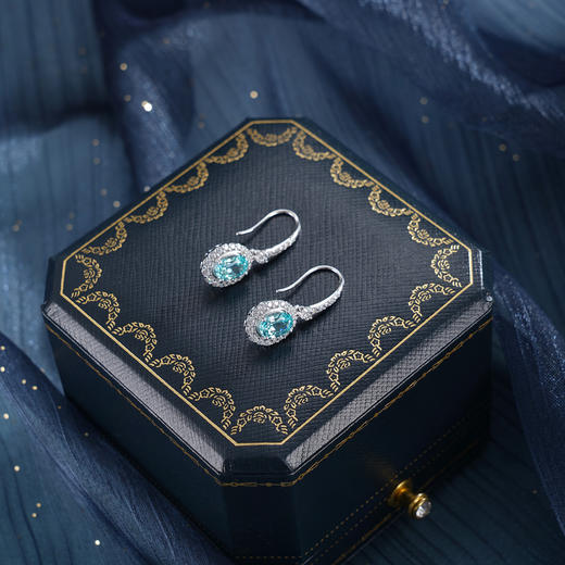 子佩集【湛蓝之海】S925银耳环【EM3085-XF】培育宝石帕拉伊巴蓝碧玺椭圆2510 商品图3