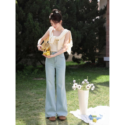 鹿向南「浅蓝松风」浅蓝色直筒显瘦牛仔裤女春季新款遮肉气质长裤 商品图2