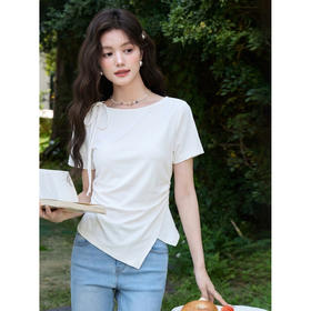 鹿向南「素褶清欢」设计感系带T恤女2026夏季新款显瘦不规则上衣