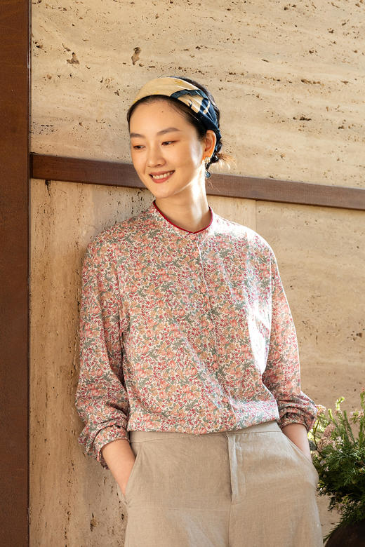 牧衣游原创 100支进口Liberty印花棉衬衫粉色通勤文艺小衫 茁初 商品图5