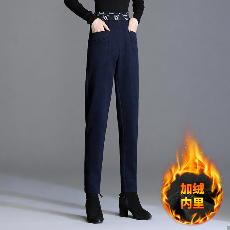 加厚加绒萝卜哈伦裤女冬新款老爹裤胖mm大码显瘦遮肉中年妈妈裤子