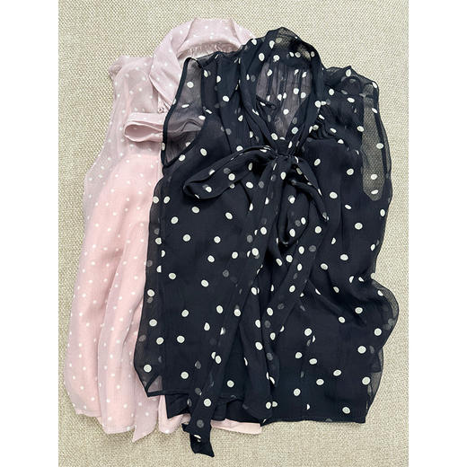 且听风吟 法式波尔卡经典浪漫波点 飘带真丝波点无袖小衫 真丝顺纡 配送全棉吊带背心 商品图7