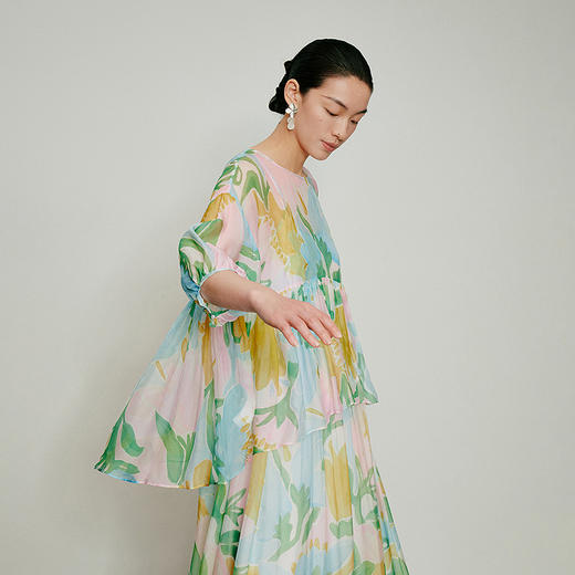 【林栖设计小店】手工系带|温柔印花宽松显瘦2026夏新款密褶衬衣两件套1962186 商品图2